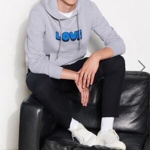 Sandro Paris Grey Fleece-Lined Hoodie With Embroidered LOVE Size Small